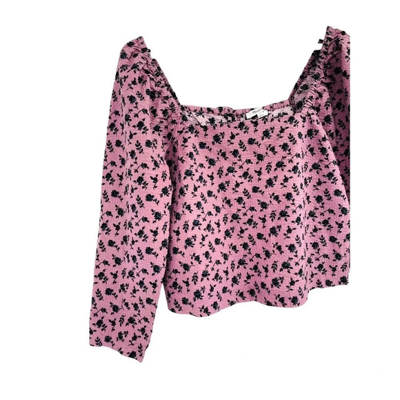 Madewell Women's Shirt S Seersucker Square Neck Floral Blouse Long Sleeve Crop - Picture 6 of 11